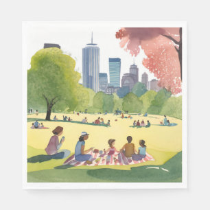 Guardanapo De Papel Piquenique no Boston Common Pintura em Aquarela