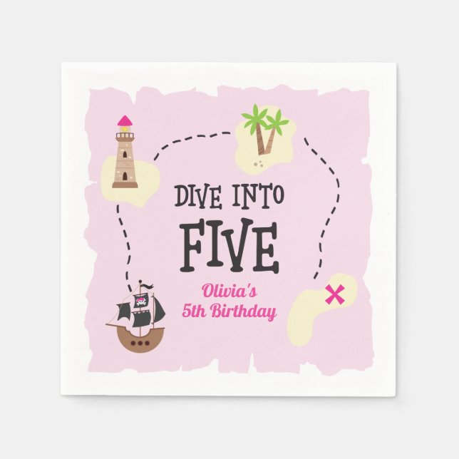 Guardanapo De Papel Pirata mergulha em cinco 5 cor-de-rosa (Frente)