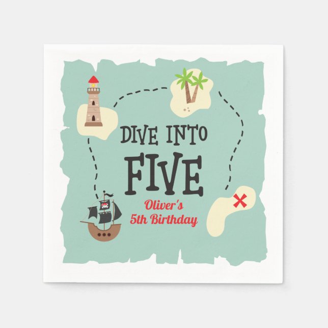 Guardanapo De Papel Pirata Mergulha no Aniversário de Cinco 5 (Frente)