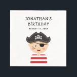 Guardanapo De Papel Pirate Boy Birthday | Kids Adventure Party<br><div class="desc">Traga aventura para a sua celebração com este guardanapo de aniversário pirata, apresentando uma ilustração pirata lúdica completa com chapéu, tapa-olhos e camisa listrada. Personalizado com o nome do seu filho e a data da festa, este guardanapo faz um detalhe divertido e prático para qualquer festa de aniversário pirata temida....</div>