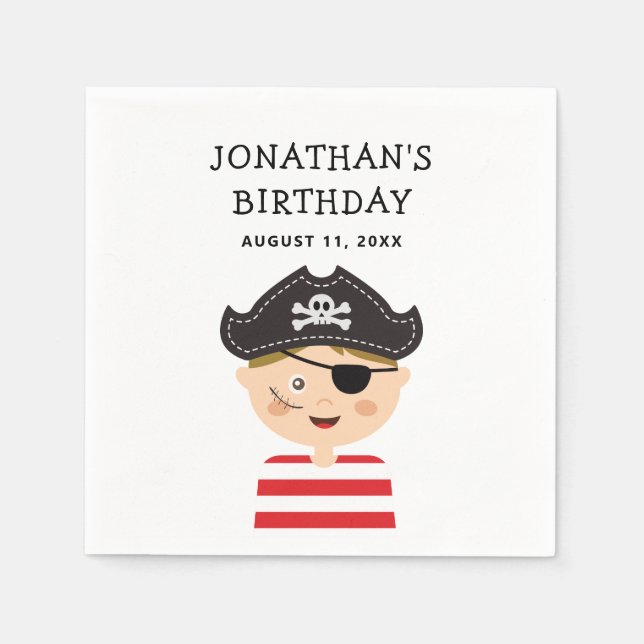 Guardanapo De Papel Pirate Boy Birthday | Kids Adventure Party (Frente)