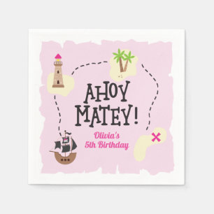 Guardanapo De Papel Pirate Map Pink Aniversário