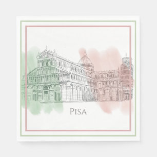 Guardanapo De Papel Pisa Itália com torre inclinada e cores de bandeir