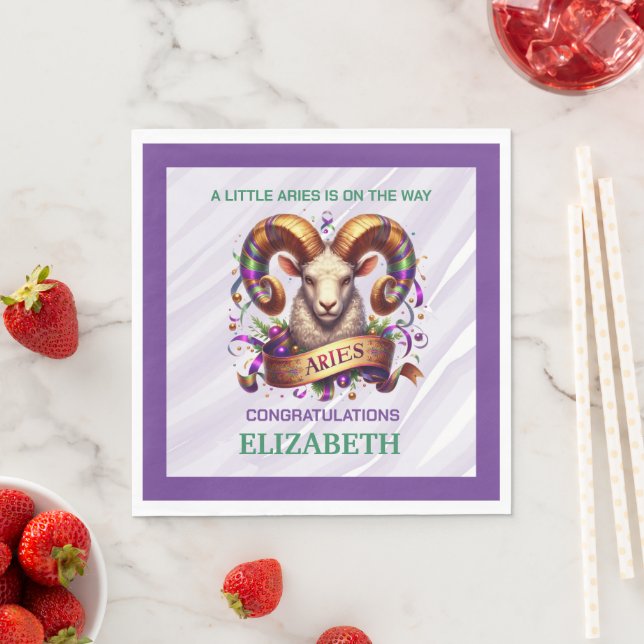 Guardanapo De Papel Pisces Zodiac Baby Shower Lavender and Green (Insitu)