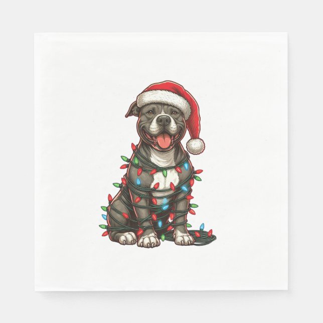 Guardanapo De Papel Pit bull Cachorro Noite Noel Hat Neve (Frente)
