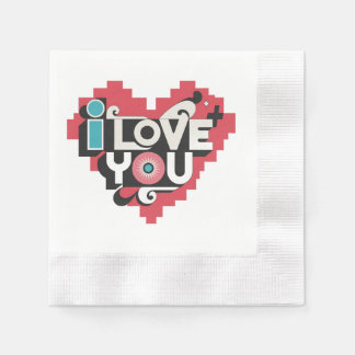 Guardanapo De Papel Pixel Heart Eu Te Amo Tipografia Retro