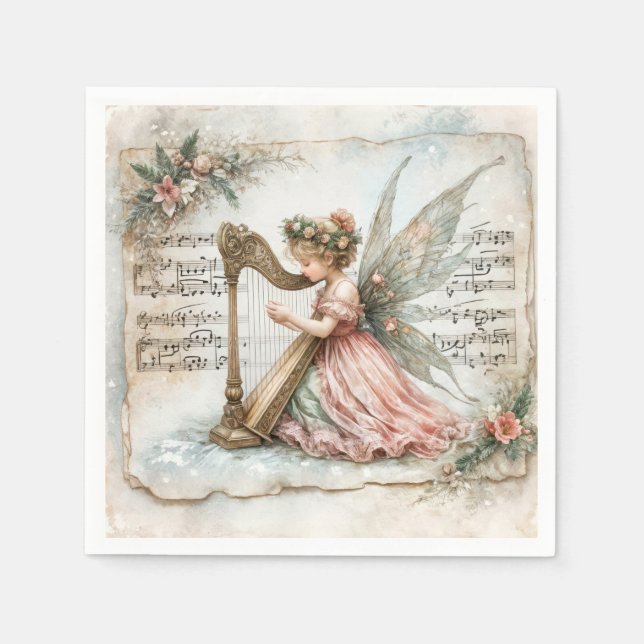 Guardanapo De Papel Pixie Fairy Brincando um Harp (Frente)