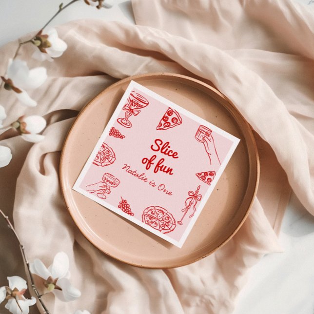 Guardanapo De Papel Pizza 1rua Fatia Desenhada De Festa de aniversário (Criador carregado)