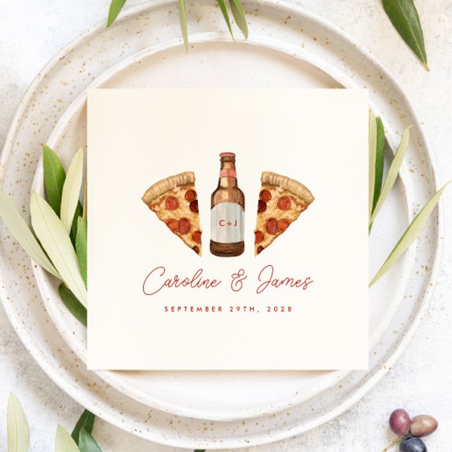 Guardanapo De Papel Pizza & Cerveja Casamento de Casal Descontraído Fe (Criador carregado)