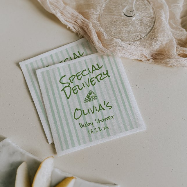 Guardanapo De Papel Pizza Chá de Entrega Especial Verde Desenhado à Mã (Criador carregado)