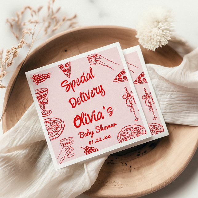 Guardanapo De Papel Pizza Chá de fraldas de Entrega do Especial Vermel (Criador carregado)