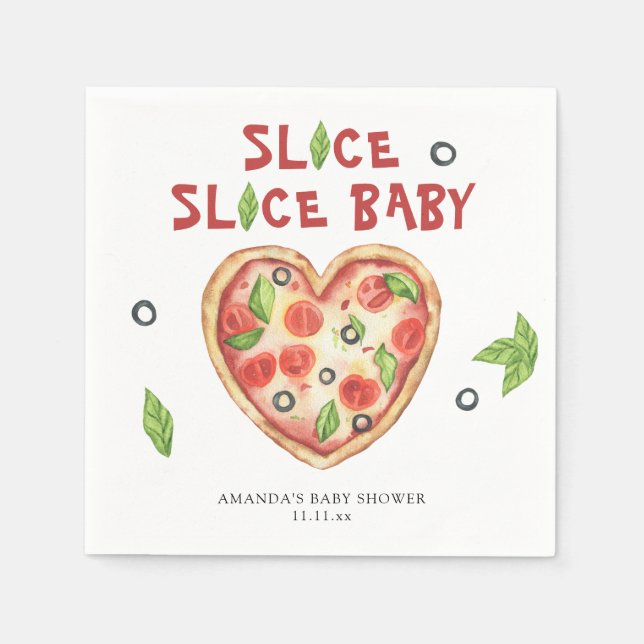Guardanapo De Papel pizza heart watercolor baby shower  (Frente)