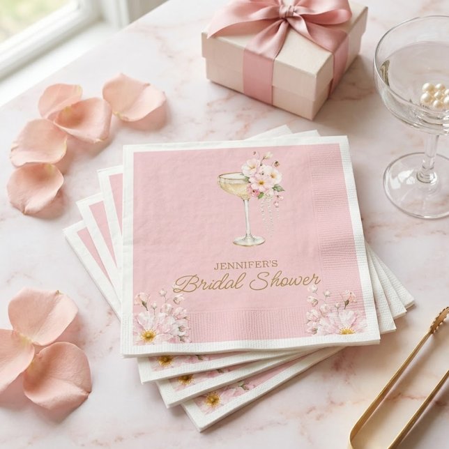 Guardanapo De Papel Placa de Boas-Vindas Pérolas Rosa e Prosecco (Criador carregado)
