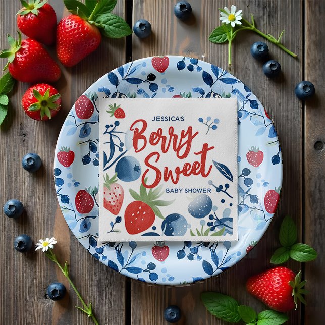 Guardanapo De Papel Placa de Chá de fraldas Berry Sweet (This adorable design is bursting with charm, perfect for a spring and summer baby shower vibe! )