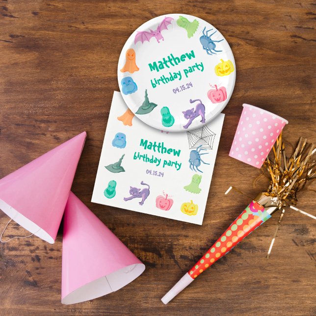 Guardanapo De Papel Placa de papel de festa de aniversário com o tema  (Halloween-themed birthday party Paper Plate Napkins
)