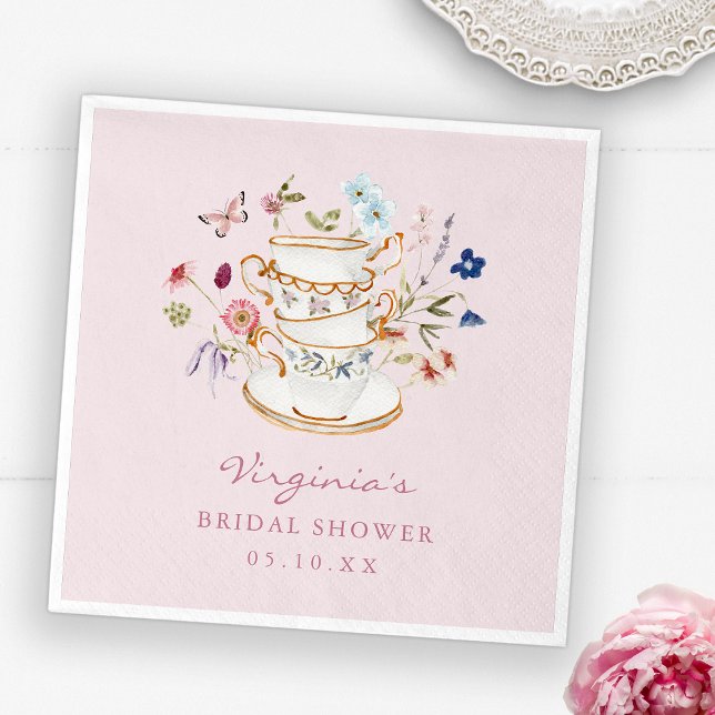 Guardanapo De Papel Placa de papel para festas de chá rosa (Pink Tea Party Paper Napkins with Butterfly by Painted Paperie
)