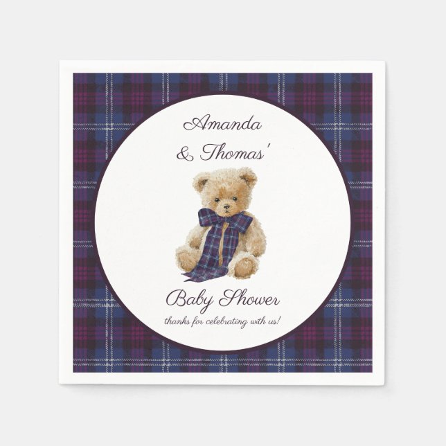Guardanapo De Papel Plaid Bear Themed Baby Shower  (Frente)