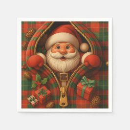 Guardanapo De Papel Plaid Santa Claus Christmas Design 