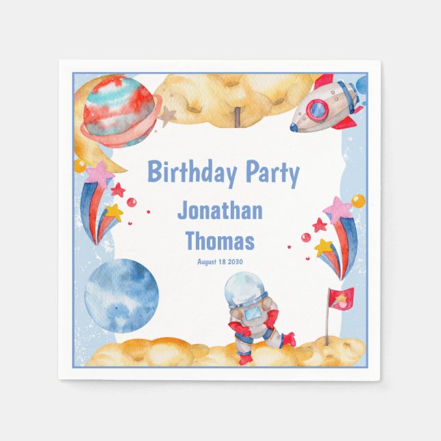 Guardanapo De Papel Planetas Astronautas Vermelhos Azuis do Exterior (Frente)