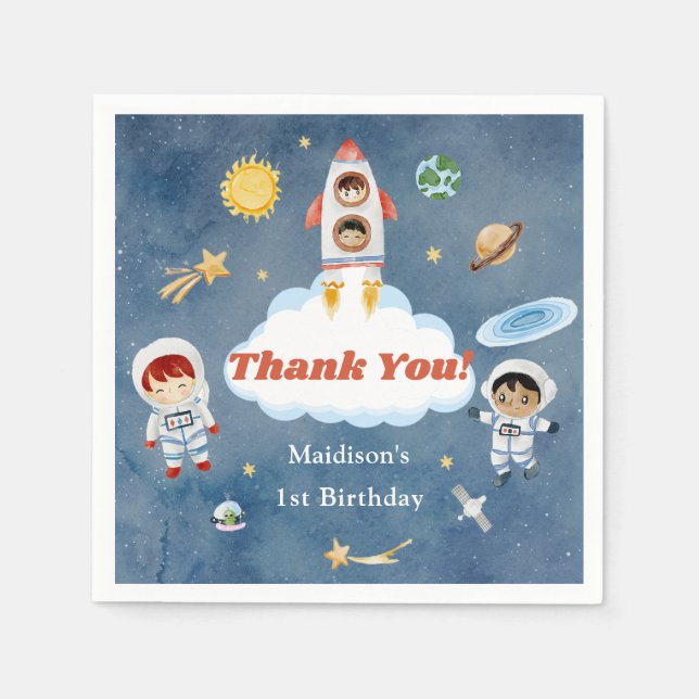 Guardanapo De Papel Planetas Foguetes Externos Papel Placa Napkins (Frente)