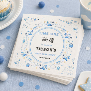 Guardanapo De Papel Plano Azul Branco 1º Aniversário Hora do Primeiro