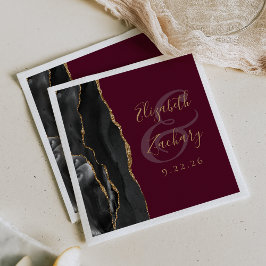 Guardanapo De Papel Plano de Casamento Preto Dourado Burgundy Ágata Ge