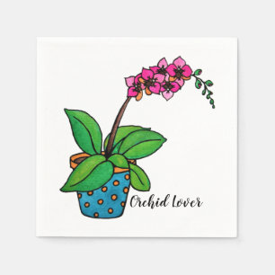 Guardanapo De Papel Planta da orquídea da aguarela no pote bonito