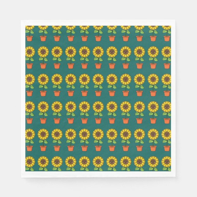 Guardanapo De Papel Planta de girassol de Kawaii em Pote (Frente)