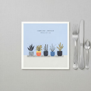 Guardanapo De Papel Plantas de Casa em Vasos Coloridas Azuis casamento