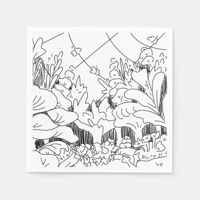 Guardanapo De Papel Plantas e Flores de Arte de Linha Simples Fofos (Frente)