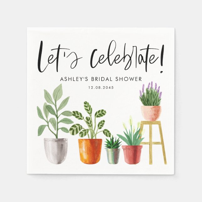 Guardanapo De Papel Plantas em vasos com aquarela boho Chá de Bebê de  (Frente)