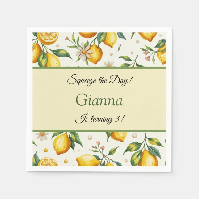 Guardanapo De Papel Playful Lemon Birthday Napkins espreme o dia (Frente)