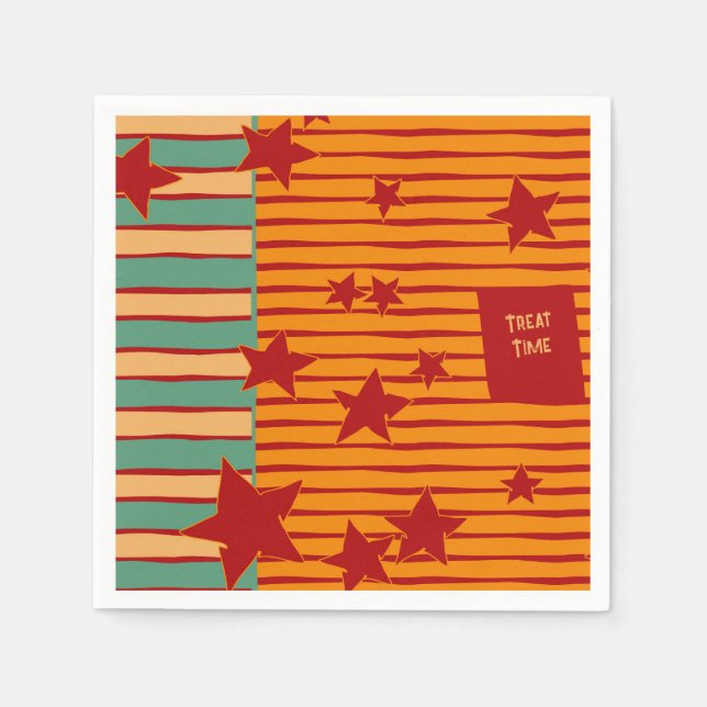 Guardanapo De Papel Playful Pumpkin Orange Retro Halloween Star Stripe (Frente)