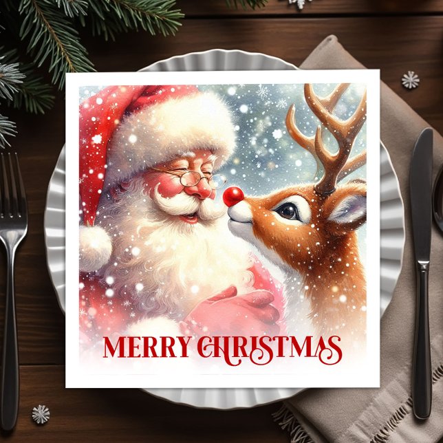 Guardanapo De Papel Playful Santa Rudolph Christmas Party Napkins Set (Playful Santa Rudolph Christmas Party Napkins Festive)