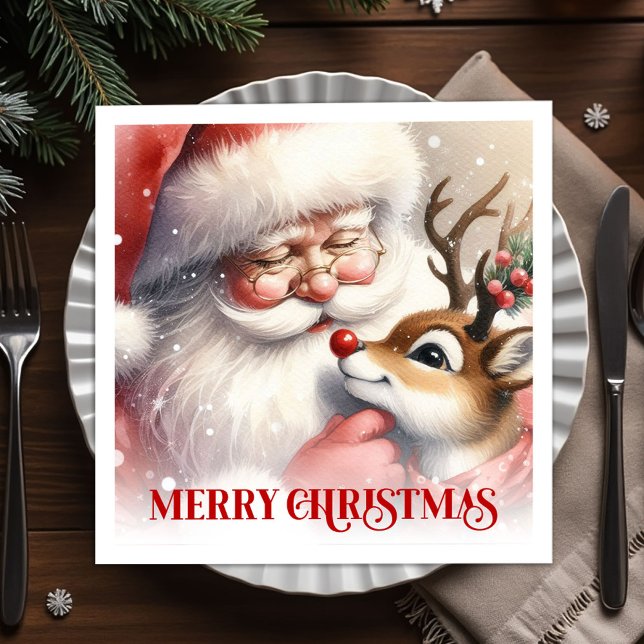 Guardanapo De Papel Playful Santa Rudolph Holiday Dinner Napkins (Playful Santa Rudolph Holiday Dinner Napkins)