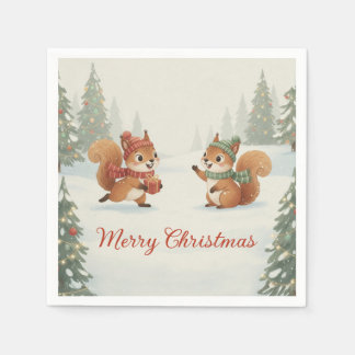Guardanapo De Papel Playful Squirrels in Christmas Winter Forest
