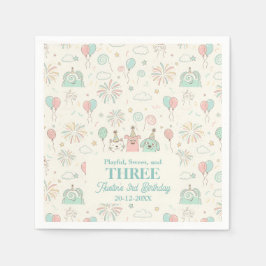Guardanapo De Papel Playful Sweet and Three Kids Birthday 