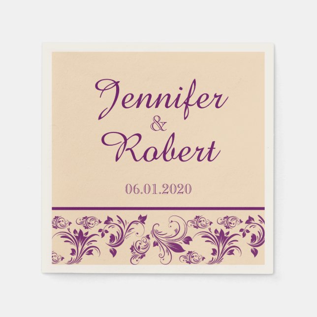 Guardanapo De Papel Plum Champagne Elegante Scroll Wedkin (Frente)