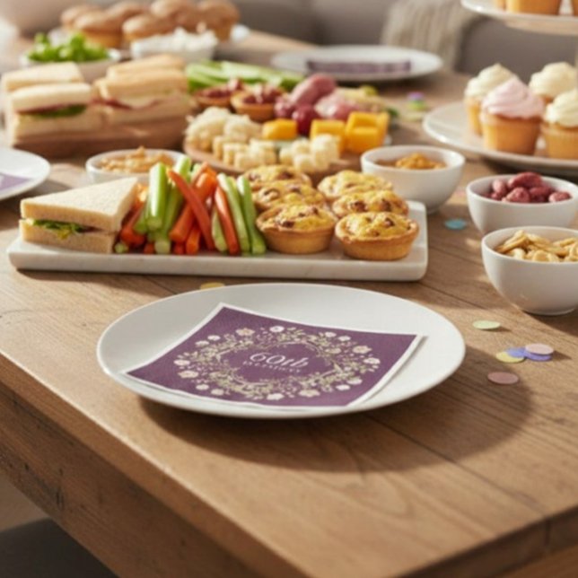 Guardanapo De Papel Plum Floral Wreath 60th Birthday Paper Napkins (Criador carregado)