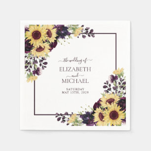 Guardanapo De Papel Plum Purple Sunflower Watercolor Casamento Napkins