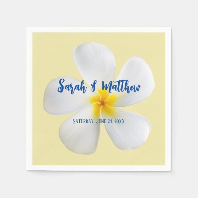 Guardanapo De Papel Plumeria Branca em Casamento Amarelo, Tropical, Fl (Frente)
