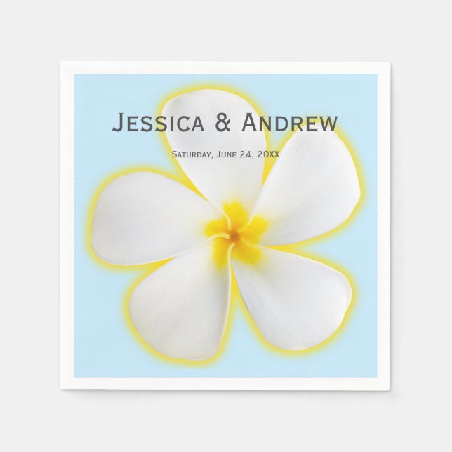 Guardanapo De Papel Plumeria Tropical, Branca e Amarela, Casamento Flo (Frente)