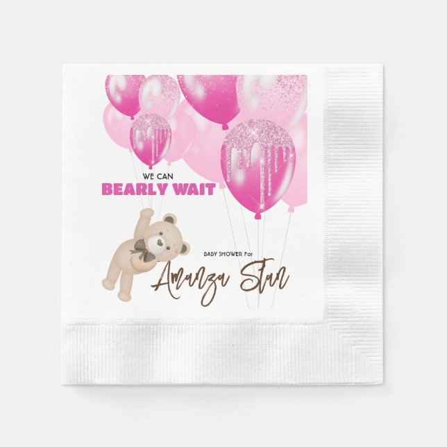 Guardanapo De Papel Podemos Esperar Balões De Teddy Bear Chá de fralda (Frente)
