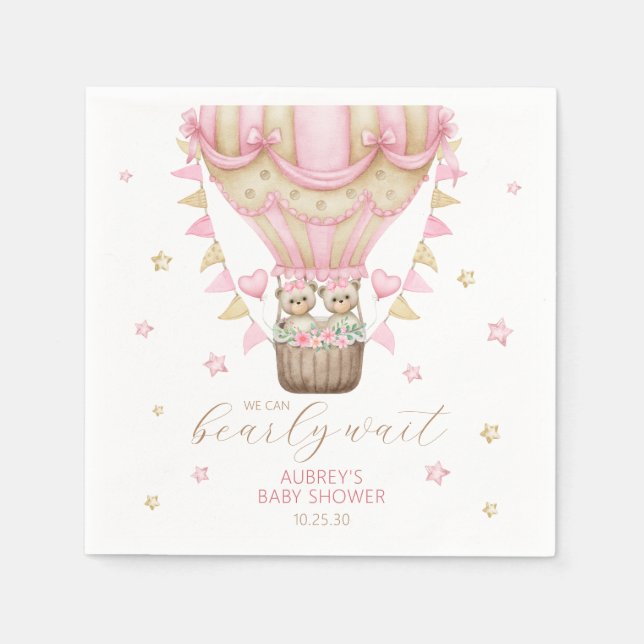 Guardanapo De Papel Podemos Esperar Chá de fraldas De Garota Gêmea (Frente)