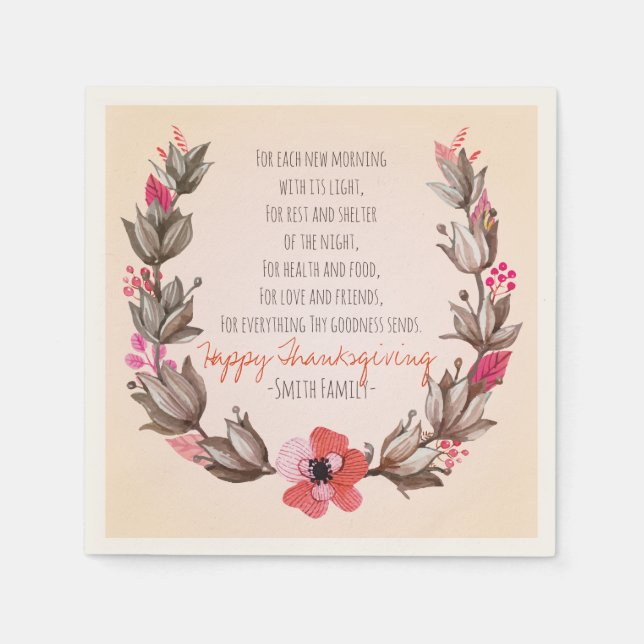 Guardanapo De Papel Poema de Ação de Graças. Feliz Ação de Graças. Per (Frente)