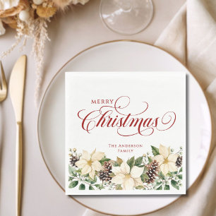 Guardanapo De Papel Poinsétia Branca de Natal Personalizada