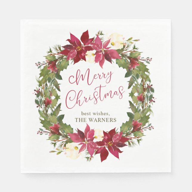 Guardanapo De Papel Poinsettia Christmas Wreath Personalizada (Frente)