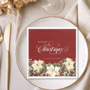 Guardanapo De Papel Poinsettia de Natal Personalizada Vermelha