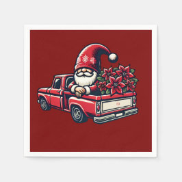 Guardanapo De Papel Poinsettia Gnome No Caminhão Vermelho
