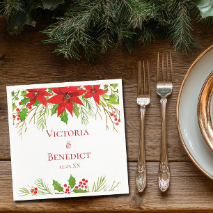 Guardanapo De Papel Poinsettia Vermelha Casamento de Natal Personaliza